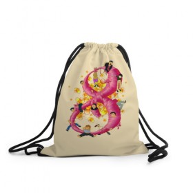 Рюкзак-мешок 3D с принтом Женский день в Тюмени, 100% полиэстер | плотность ткани — 200 г/м2, размер — 35 х 45 см; лямки — толстые шнурки, застежка на шнуровке, без карманов и подкладки | 