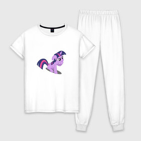 Женская пижама хлопок с принтом My little pony Твайлайт Спаркл в Тюмени, 100% хлопок | брюки и футболка прямого кроя, без карманов, на брюках мягкая резинка на поясе и по низу штанин | my little pony | твайлайт спаркл