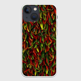 Чехол для iPhone 13 mini с принтом Перчики в Тюмени,  |  | Тематика изображения на принте: веган | вегетарианец | еда | красный | овощи | острый | паттерн | перец | перчик | приправа | пряности | стручки | стручковый | стручок | урожай | чили
