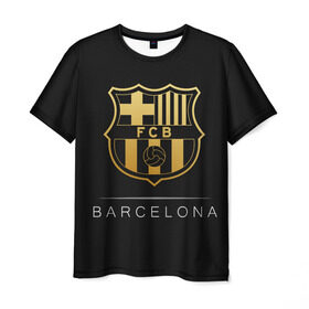 Мужская футболка 3D с принтом Barcelona Gold Edition в Тюмени, 100% полиэфир | прямой крой, круглый вырез горловины, длина до линии бедер | barcelona | champions | gold | league | spain | style | барселона | испания | лига | чемпионов