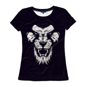 Женская футболка 3D с принтом Лев в Тюмени, 100% полиэфир ( синтетическое хлопкоподобное полотно) | прямой крой, круглый вырез горловины, длина до линии бедер | lev | lion | животные | лев | лева | лион | лицо льва