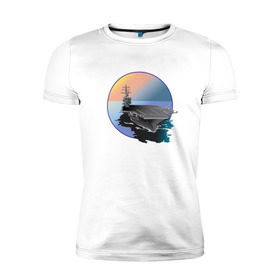Мужская футболка премиум с принтом Авианосец в Тюмени, 92% хлопок, 8% лайкра | приталенный силуэт, круглый вырез ворота, длина до линии бедра, короткий рукав | авианосец | вода | военная техника | корабль | мужчинам | парням | судно