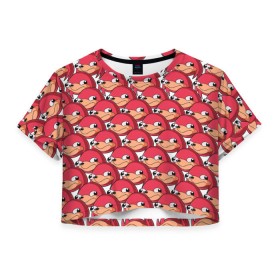 Женская футболка 3D укороченная с принтом Наклз в Тюмени, 100% полиэстер | круглая горловина, длина футболки до линии талии, рукава с отворотами | knuckles | the way | vrchat | наклз | наклс