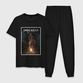 Мужская пижама хлопок с принтом Dark Souls Remastered в Тюмени, 100% хлопок | брюки и футболка прямого кроя, без карманов, на брюках мягкая резинка на поясе и по низу штанин
 | dark souls | praise the sun | you died | дарк соулс | темные души