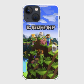 Чехол для iPhone 13 mini с принтом Владимир   Minecraft в Тюмени,  |  | minecraft | владимир | вова | вовка | вовчик | володя | добывать | игра | игрушка | имя | компьютерная | кубики | майкрафт | майн крафт | майнкрафт | пиксели | пиксель | ремесло | с именем | шахта