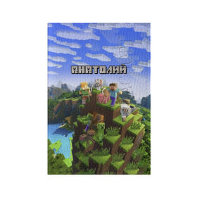 Обложка для паспорта матовая кожа с принтом Анатолий - Minecraft в Тюмени, натуральная матовая кожа | размер 19,3 х 13,7 см; прозрачные пластиковые крепления | minecraft | анатолий | добывать | игра | игрушка | имя | компьютерная | кубики | майкрафт | майн крафт | майнкрафт | пиксели | пиксель | ремесло | с именем | толик | толя | толян | шахта