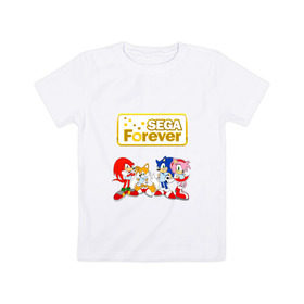 Детская футболка хлопок с принтом Sega Forever в Тюмени, 100% хлопок | круглый вырез горловины, полуприлегающий силуэт, длина до линии бедер | knuckles | sonic | tails | наклз | сега | соник | тейлз