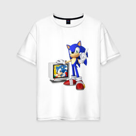 Женская футболка хлопок Oversize с принтом Sonic в Тюмени, 100% хлопок | свободный крой, круглый ворот, спущенный рукав, длина до линии бедер
 | sega | сега | соник