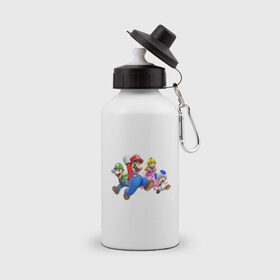 Бутылка спортивная с принтом Mario Team в Тюмени, металл | емкость — 500 мл, в комплекте две пластиковые крышки и карабин для крепления | nintendo | марио | нинтендо