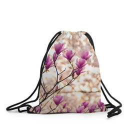 Рюкзак-мешок 3D с принтом Сакура в Тюмени, 100% полиэстер | плотность ткани — 200 г/м2, размер — 35 х 45 см; лямки — толстые шнурки, застежка на шнуровке, без карманов и подкладки | деревья | красота | небо | природа | сакура | цветение | цветы | япония
