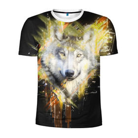 Мужская футболка 3D спортивная с принтом Волк в Тюмени, 100% полиэстер с улучшенными характеристиками | приталенный силуэт, круглая горловина, широкие плечи, сужается к линии бедра | волк | геометрия | животные | природа | серый | собака | хищник