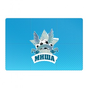 Магнитный плакат 3Х2 с принтом Футболист Миша в Тюмени, Полимерный материал с магнитным слоем | 6 деталей размером 9*9 см | белый | звезда | игра | имя | лига | мужские | мяч | подарок | прикольный | синий | футбол