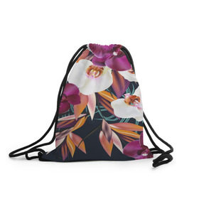 Рюкзак-мешок 3D с принтом Орхидея в Тюмени, 100% полиэстер | плотность ткани — 200 г/м2, размер — 35 х 45 см; лямки — толстые шнурки, застежка на шнуровке, без карманов и подкладки | flower | букет | краски | орхидеи | природа | текстуры | тропики | тропический | цветочки | цветы