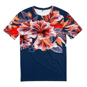 Мужская футболка 3D с принтом Цветочная мода в Тюмени, 100% полиэфир | прямой крой, круглый вырез горловины, длина до линии бедер | flower | букет | краски | орхидеи | природа | текстуры | тропики | тропический | цветочки | цветы