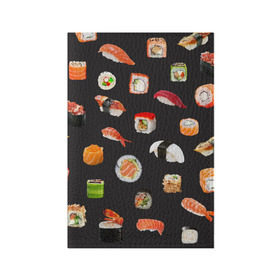 Обложка для паспорта матовая кожа с принтом Суши в Тюмени, натуральная матовая кожа | размер 19,3 х 13,7 см; прозрачные пластиковые крепления | Тематика изображения на принте: food | rolls | sushi | tokyo | еда | роллы | суши | токио