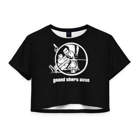 Женская футболка 3D укороченная с принтом GTA 3 - Заложник в Тюмени, 100% полиэстер | круглая горловина, длина футболки до линии талии, рукава с отворотами | 3 | claude | grand theft auto | gta | gta 3 | gta iii | гта