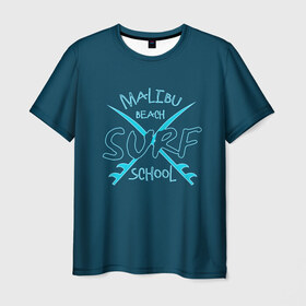 Мужская футболка 3D с принтом Школа серфинга в Тюмени, 100% полиэфир | прямой крой, круглый вырез горловины, длина до линии бедер | волна | доска | малибу | море | океан | отдыx | пляж | серфинг | синий | экстрим