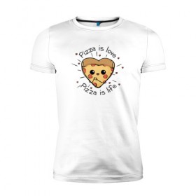 Мужская футболка премиум с принтом Пицца-это любовь в Тюмени, 92% хлопок, 8% лайкра | приталенный силуэт, круглый вырез ворота, длина до линии бедра, короткий рукав | 14 февраля | любовь | пицца