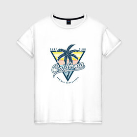 Женская футболка хлопок с принтом Калифорния в Тюмени, 100% хлопок | прямой крой, круглый вырез горловины, длина до линии бедер, слегка спущенное плечо | для отпуска | калифорния | клуб | лето | отпуск | приключение | путешествие | серф | серфинг | сша | туризм