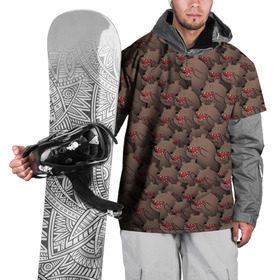 Накидка на куртку 3D с принтом Медведи мемы в Тюмени, 100% полиэстер |  | из кустов | комикс | коричневый | медведь | мем | мишки | паттерн | толпа
