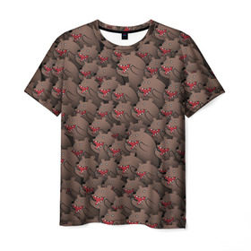 Мужская футболка 3D с принтом Медведи мемы в Тюмени, 100% полиэфир | прямой крой, круглый вырез горловины, длина до линии бедер | из кустов | комикс | коричневый | медведь | мем | мишки | паттерн | толпа