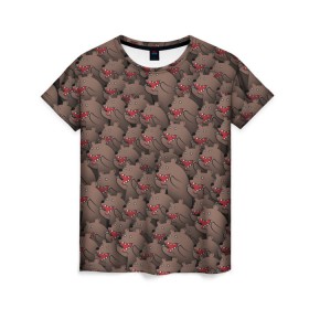 Женская футболка 3D с принтом Медведи мемы в Тюмени, 100% полиэфир ( синтетическое хлопкоподобное полотно) | прямой крой, круглый вырез горловины, длина до линии бедер | из кустов | комикс | коричневый | медведь | мем | мишки | паттерн | толпа
