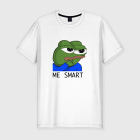 Мужская футболка премиум с принтом me smart в Тюмени, 92% хлопок, 8% лайкра | приталенный силуэт, круглый вырез ворота, длина до линии бедра, короткий рукав | Тематика изображения на принте: грустная лягушка мем