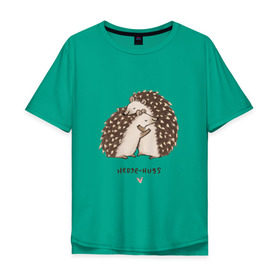 Мужская футболка хлопок Oversize с принтом ёжик в Тюмени, 100% хлопок | свободный крой, круглый ворот, “спинка” длиннее передней части | ёж | ежики | любовь