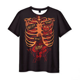 Мужская футболка 3D с принтом Человеческий скелет в Тюмени, 100% полиэфир | прямой крой, круглый вырез горловины, длина до линии бедер | 3d скелет | кости | легкие | органы | ребра | сердце | скелет | человек