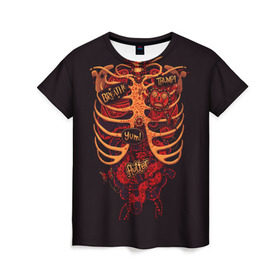 Женская футболка 3D с принтом Человеческий скелет в Тюмени, 100% полиэфир ( синтетическое хлопкоподобное полотно) | прямой крой, круглый вырез горловины, длина до линии бедер | 3d скелет | кости | легкие | органы | ребра | сердце | скелет | человек