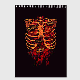 Скетчбук с принтом Человеческий скелет в Тюмени, 100% бумага
 | 48 листов, плотность листов — 100 г/м2, плотность картонной обложки — 250 г/м2. Листы скреплены сверху удобной пружинной спиралью | Тематика изображения на принте: 3d скелет | кости | легкие | органы | ребра | сердце | скелет | человек