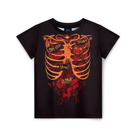 Детская футболка 3D с принтом Человеческий скелет в Тюмени, 100% гипоаллергенный полиэфир | прямой крой, круглый вырез горловины, длина до линии бедер, чуть спущенное плечо, ткань немного тянется | Тематика изображения на принте: 3d скелет | кости | легкие | органы | ребра | сердце | скелет | человек