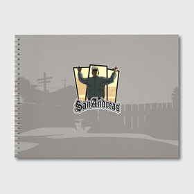 Альбом для рисования с принтом GTA SA - Райдер v2 в Тюмени, 100% бумага
 | матовая бумага, плотность 200 мг. | Тематика изображения на принте: carl johnson | grand theft auto | gta | los santos | sa | san andreas | гта