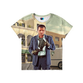 Детская футболка 3D с принтом GTA V - Майкл в Тюмени, 100% гипоаллергенный полиэфир | прямой крой, круглый вырез горловины, длина до линии бедер, чуть спущенное плечо, ткань немного тянется | grand theft auto | gta | gta 5 | v | гта