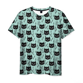 Мужская футболка 3D с принтом Хипстер коты в Тюмени, 100% полиэфир | прямой крой, круглый вырез горловины, длина до линии бедер | cat | cat heads | felix | hipster | kitty | голова животного | голова кота | кот | котенок | котик | коты | кошка | милые котятки | с котами | треугольники | усатый полосатый | хипстер | черный кот