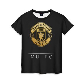 Женская футболка 3D с принтом MU Gold в Тюмени, 100% полиэфир ( синтетическое хлопкоподобное полотно) | прямой крой, круглый вырез горловины, длина до линии бедер | champions | england | league | manchester | united | лига | манчестер | чемпионов | юнайтед