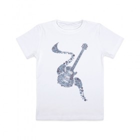 Детская футболка хлопок с принтом Гитара в Тюмени, 100% хлопок | круглый вырез горловины, полуприлегающий силуэт, длина до линии бедер | гитара | инструмент | круги | кружева | музыка | рок | стиль
