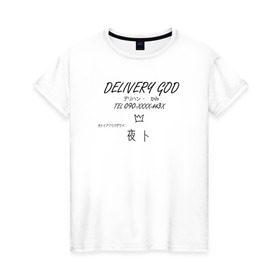 Женская футболка хлопок с принтом Delivery God в Тюмени, 100% хлопок | прямой крой, круглый вырез горловины, длина до линии бедер, слегка спущенное плечо | anime | noragami | аниме | бездомный бог | норагами