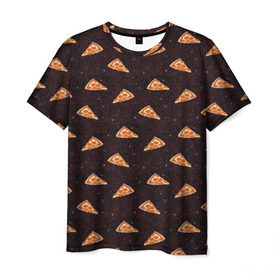 Мужская футболка 3D с принтом Galaxy pizza в Тюмени, 100% полиэфир | прямой крой, круглый вырез горловины, длина до линии бедер | galaxy | pizza | space | stars | галактика | еда | звезды | испания | италия | космический | космос | ночь | пипперони | пицца | сыр