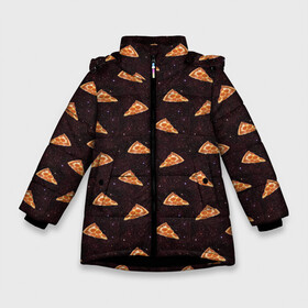 Зимняя куртка для девочек 3D с принтом Galaxy pizza в Тюмени, ткань верха — 100% полиэстер; подклад — 100% полиэстер, утеплитель — 100% полиэстер. | длина ниже бедра, удлиненная спинка, воротник стойка и отстегивающийся капюшон. Есть боковые карманы с листочкой на кнопках, утяжки по низу изделия и внутренний карман на молнии. 

Предусмотрены светоотражающий принт на спинке, радужный светоотражающий элемент на пуллере молнии и на резинке для утяжки. | galaxy | pizza | space | stars | галактика | еда | звезды | испания | италия | космический | космос | ночь | пипперони | пицца | сыр