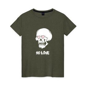 Женская футболка хлопок с принтом No love skull в Тюмени, 100% хлопок | прямой крой, круглый вырез горловины, длина до линии бедер, слегка спущенное плечо | guccigang | hearts | nolove | дремин | ивандремин | любовь | нелюбовь | сердечки | сердце | фэйс | череп
