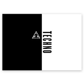 Поздравительная открытка с принтом Techno в Тюмени, 100% бумага | плотность бумаги 280 г/м2, матовая, на обратной стороне линовка и место для марки
 | ebm | edm | hi nrg | techno | габбер | даб | детройт | дип | индастриал | италиан | минимал | музыка | синтипоп | тек хаус | техно | фанк | хард | чикаго хаус | шранц | эйсид | электро | электронная