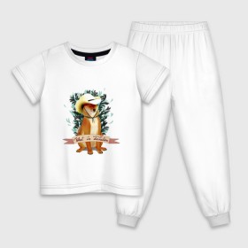 Детская пижама хлопок с принтом What in Tarnation? в Тюмени, 100% хлопок |  брюки и футболка прямого кроя, без карманов, на брюках мягкая резинка на поясе и по низу штанин
 | dog | doge | meme | memes | мем | мемы | собака | собакен | шиба ину