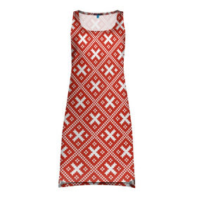 Платье-майка 3D с принтом узоры в Тюмени, 100% полиэстер | полуприлегающий силуэт, широкие бретели, круглый вырез горловины, удлиненный подол сзади. | вышивка | оберег | обережная | орнамент | россия | русь | славянский | узор