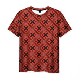Мужская футболка 3D с принтом Обережные узоры в Тюмени, 100% полиэфир | прямой крой, круглый вырез горловины, длина до линии бедер | вышивка | оберег | обережная | орнамент | россия | русь | славянский | узор