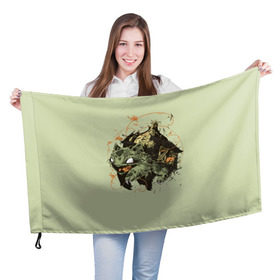 Флаг 3D с принтом Бульбазавр в Тюмени, 100% полиэстер | плотность ткани — 95 г/м2, размер — 67 х 109 см. Принт наносится с одной стороны | pocket monster | pokemon | аниме | изба | избушка | кичум | пикачу | эш