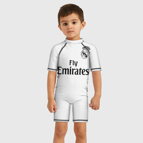 Детский купальный костюм 3D с принтом Реал Мадрид Форма Новая 18/19 в Тюмени, Полиэстер 85%, Спандекс 15% | застежка на молнии на спине | 2019 | cristiano | isco | madrid | real | иско | мадрид | реал | сливочные | форма | футбольная