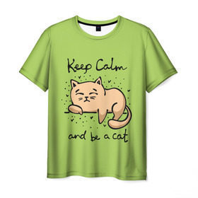 Мужская футболка 3D с принтом Keep Calm and be a cat в Тюмени, 100% полиэфир | прямой крой, круглый вырез горловины, длина до линии бедер | cat | keep calm | домашние любимцы | животные | котики | котэ | котята | любовь | милые