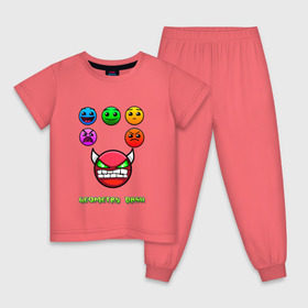 Детская пижама хлопок с принтом Geometry dash icons в Тюмени, 100% хлопок |  брюки и футболка прямого кроя, без карманов, на брюках мягкая резинка на поясе и по низу штанин
 | gd | геометрия | демон | дьявол | дэш | иконки | сложно | сложность