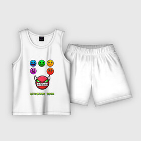 Детская пижама с шортами хлопок с принтом Geometry dash icons в Тюмени,  |  | Тематика изображения на принте: gd | геометрия | демон | дьявол | дэш | иконки | сложно | сложность
